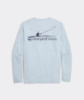 Men's long sleeve t-shirt in the color blue. Showing a fly fishing illustration and the Vineyard Vines logo.