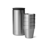 Stainless steel YETI shot glasses and travel case.