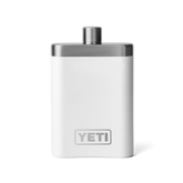 The front view of a white YETI flask. From the YETI barware collection.