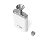 The top view of a white YETI flask with a stainless steel funnel for easy pouring. From the YETI barware collection.