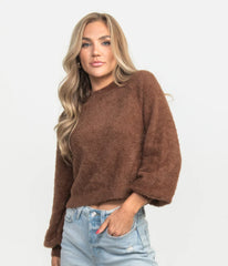 A brown Cropped Feather Knit Sweater from Southern Shirt.