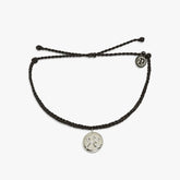 Pura Vida Crystal Wave Coin Silver Bracelet Black