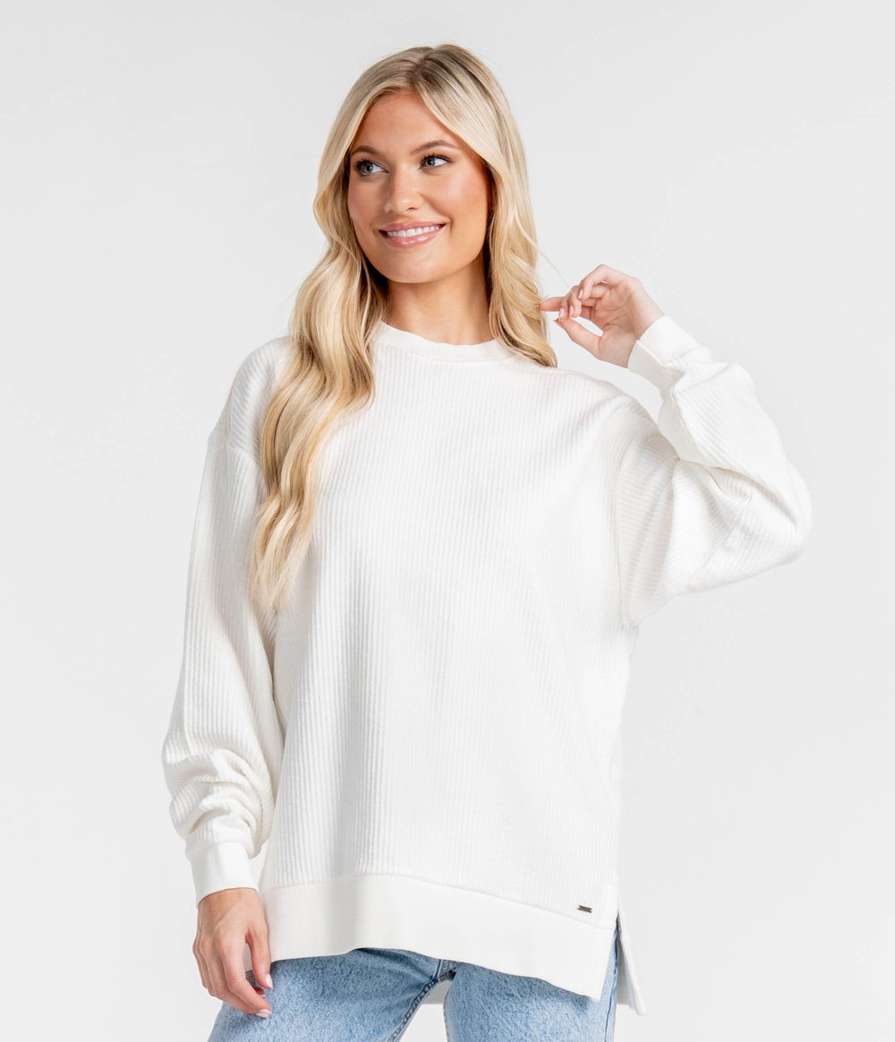 Women's Split Hem Cord Sweatshirt - cloud / Xsmall