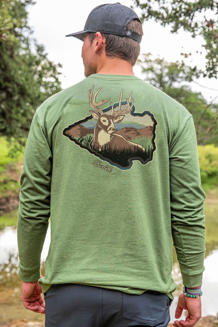 Burlebo Men's Arrowhead Deer Long Sleeve Tee Heather Olive / Medium