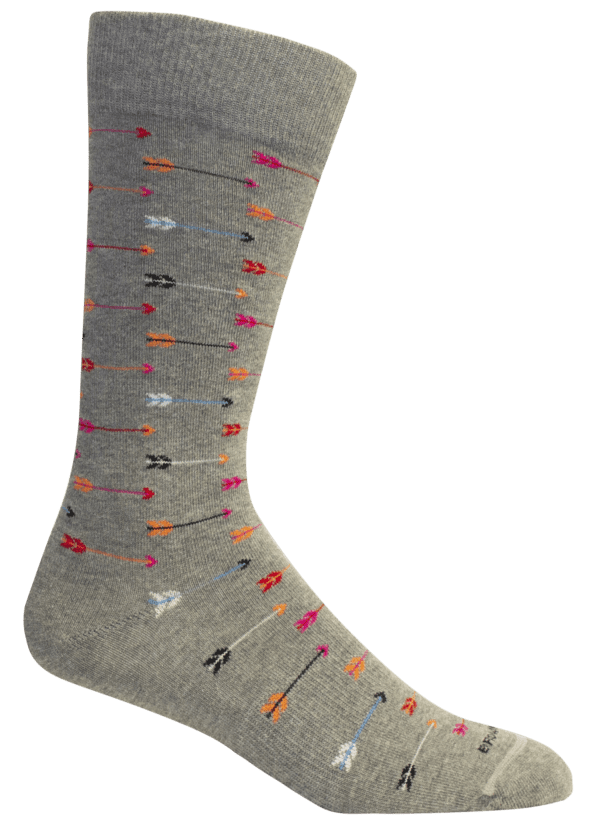 Grey socks with multicolored arrow crew socks