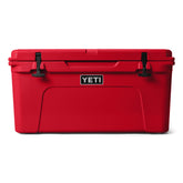 YETI Tundra 65 Hard Cooler in Rescue Red, full front view.