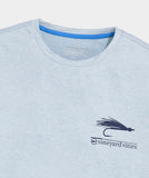 Men's long sleeve t-shirt in the color blue. Showing a fly fishing illustration and the Vineyard Vines logo. 