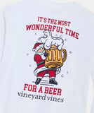 White long sleeve t-shirt with Santa Clause holding a mug of beer. The words "It's the most wonderful time for a beer." and the Vineyard Vines logo are shown.