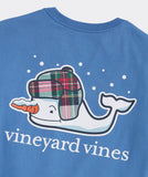 Snowman Whale Long Sleeve Pocket Tee with the Vineyard Vines logo in a winter cap.