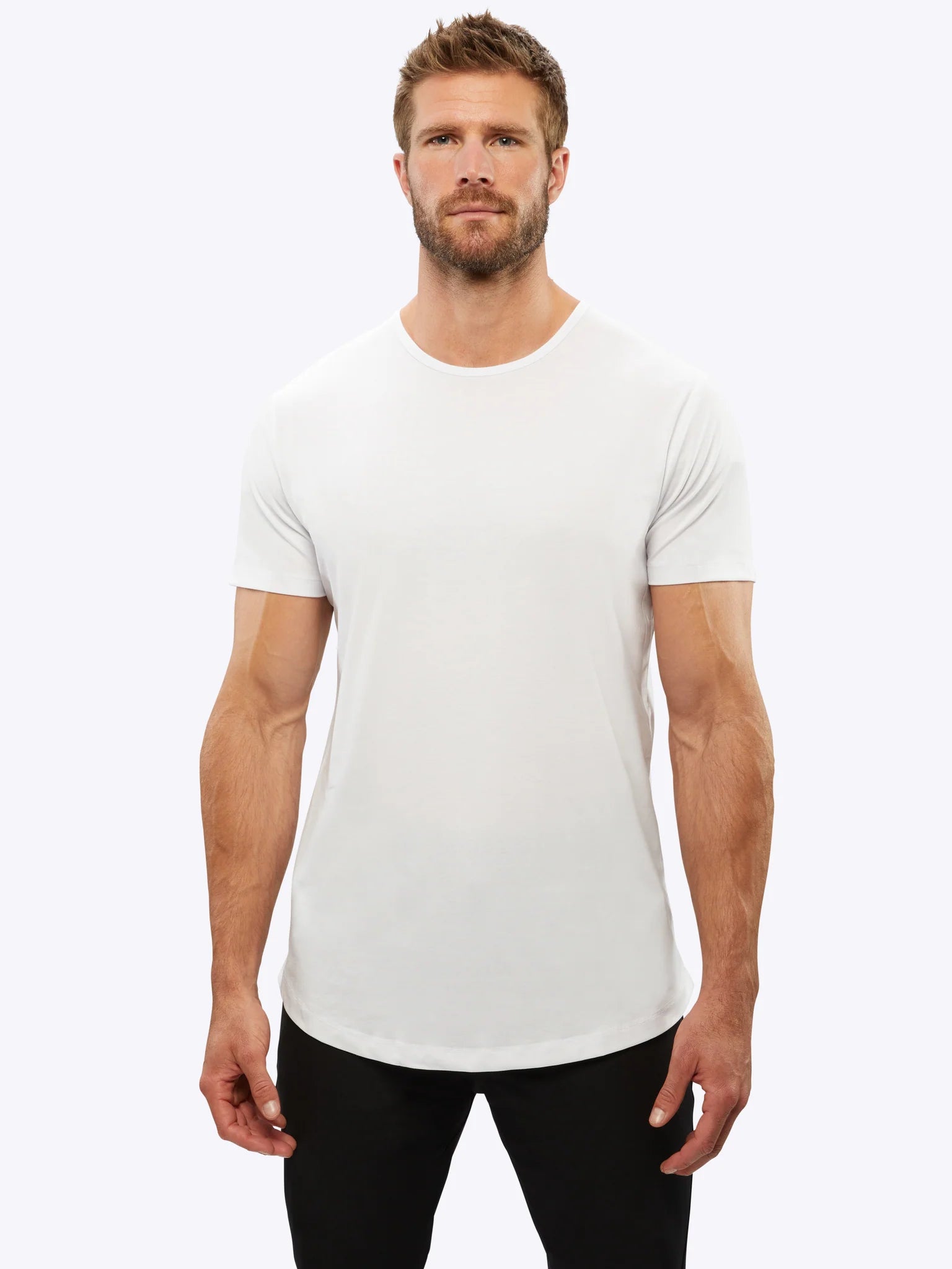 CUTS Clothing Men's AO Curve Hem T-shirt in color white.