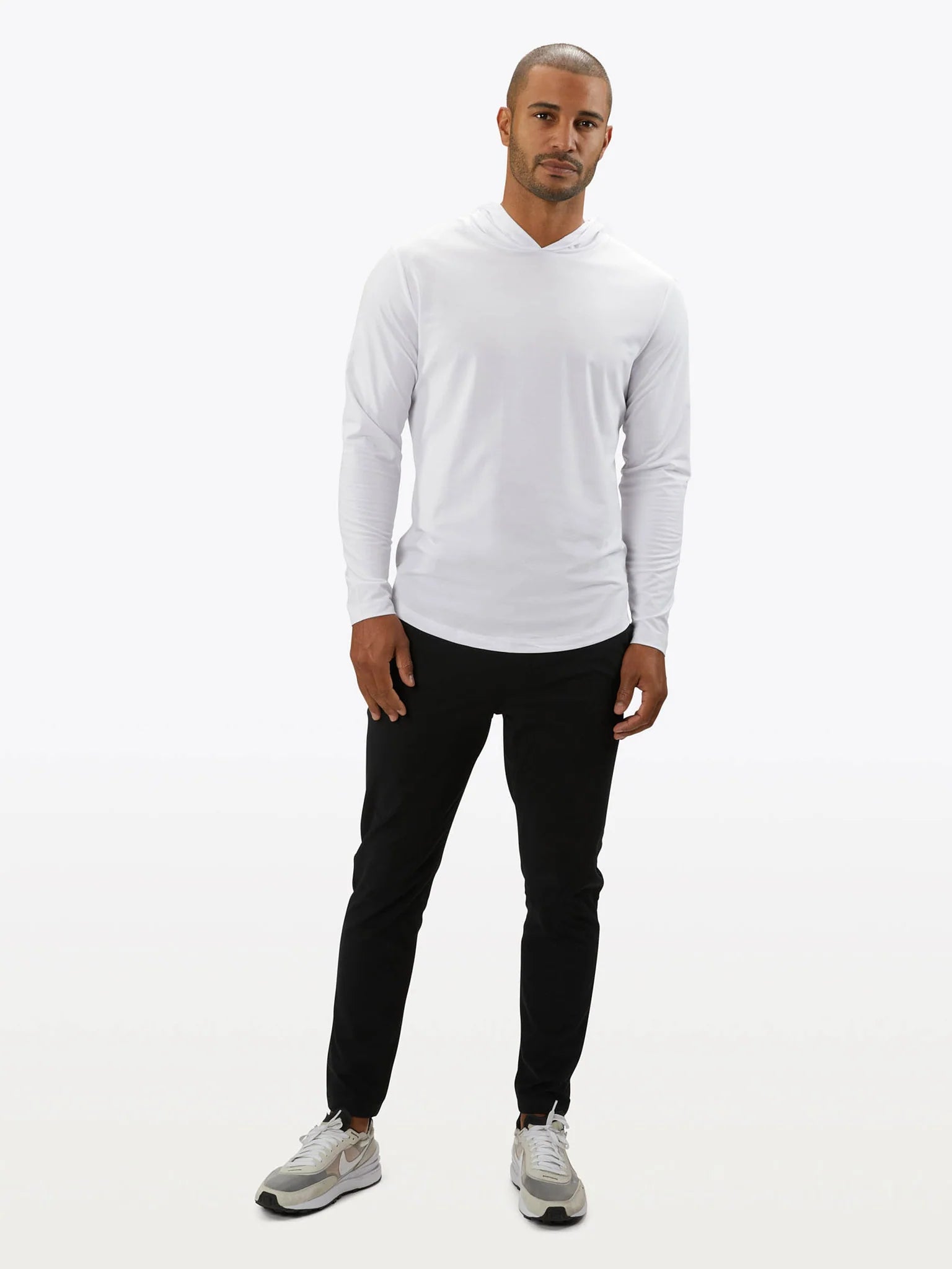 AO Long Sleeve Hooded Curve-Hem Tee