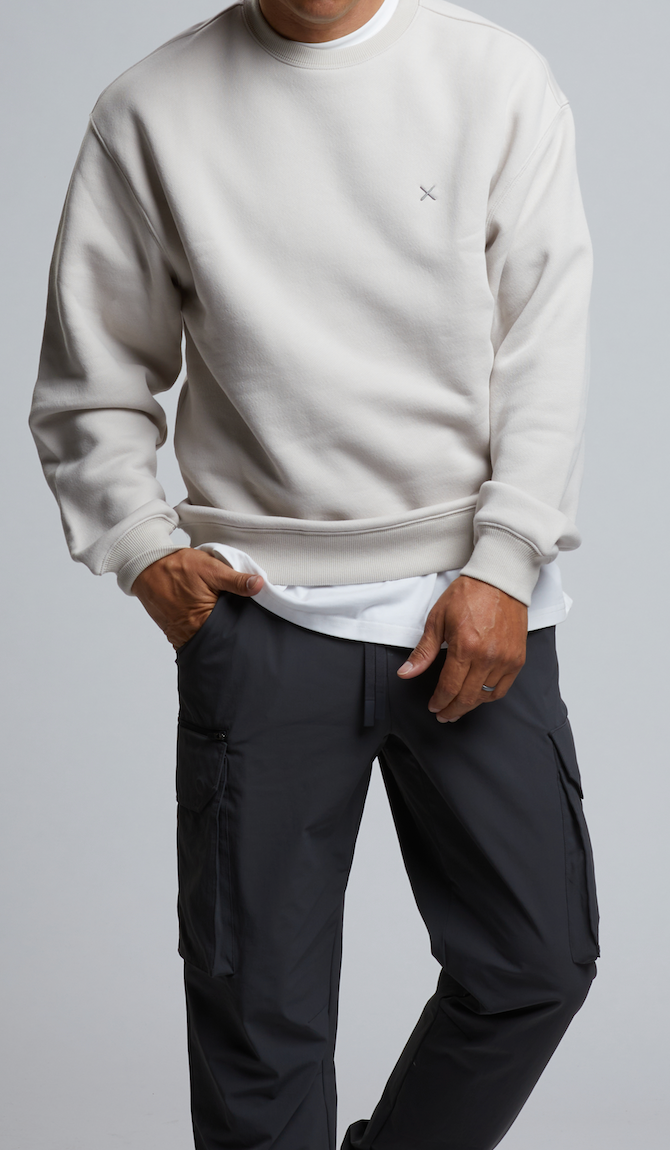 Mens Divine Fleece Pullover in the color parchment from the brand, CUTS.