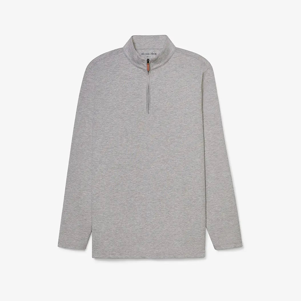 Grey men's golf quarter-zip sweater from the brand Mizzen+Main.