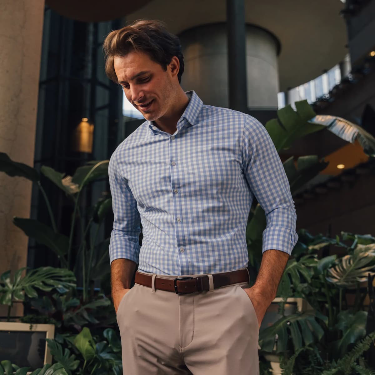 Mizzen+Main Leeward Dress Shirt in Light Blue Gingham.