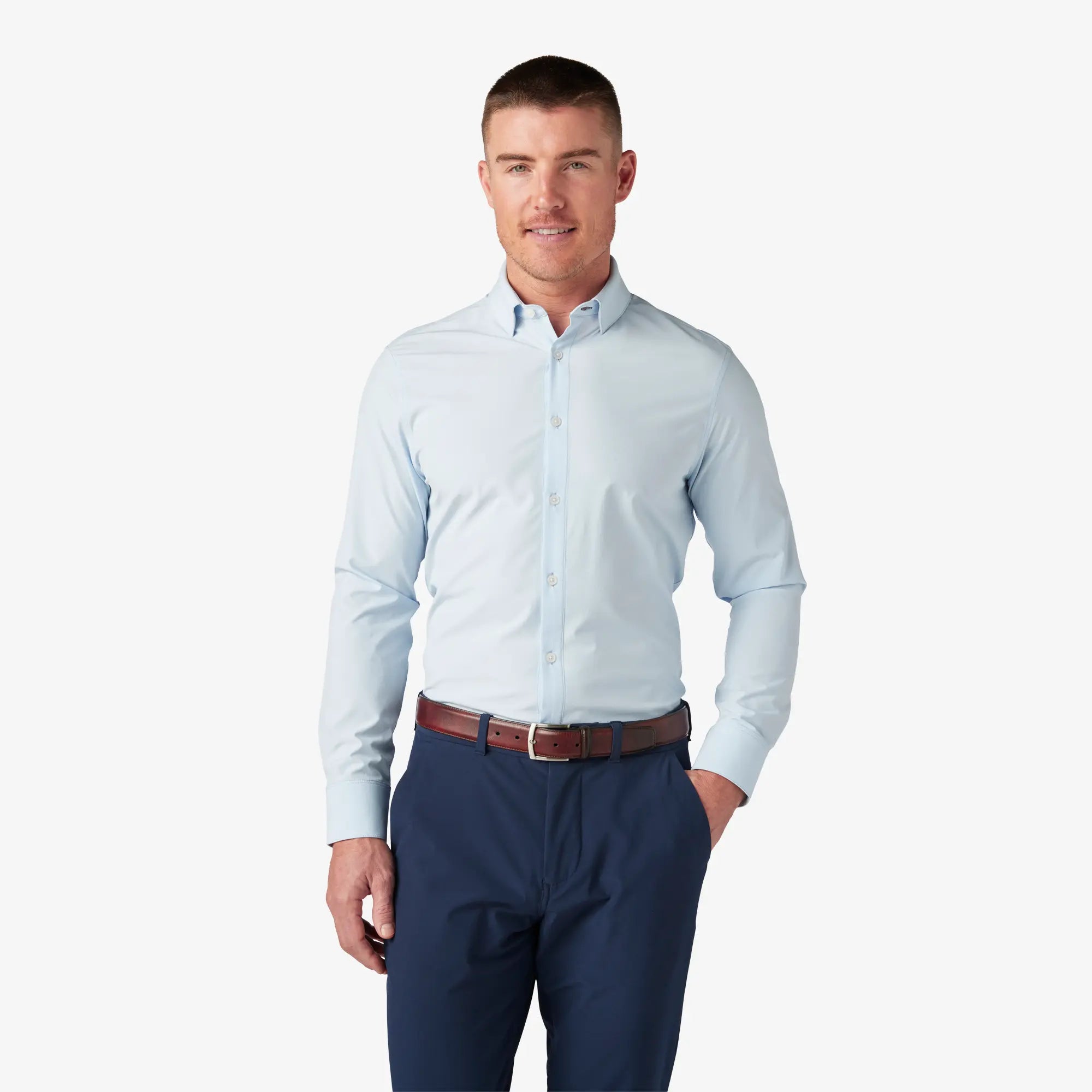 Mizzen+Main Leeward Dress Shirt in Light Blue.