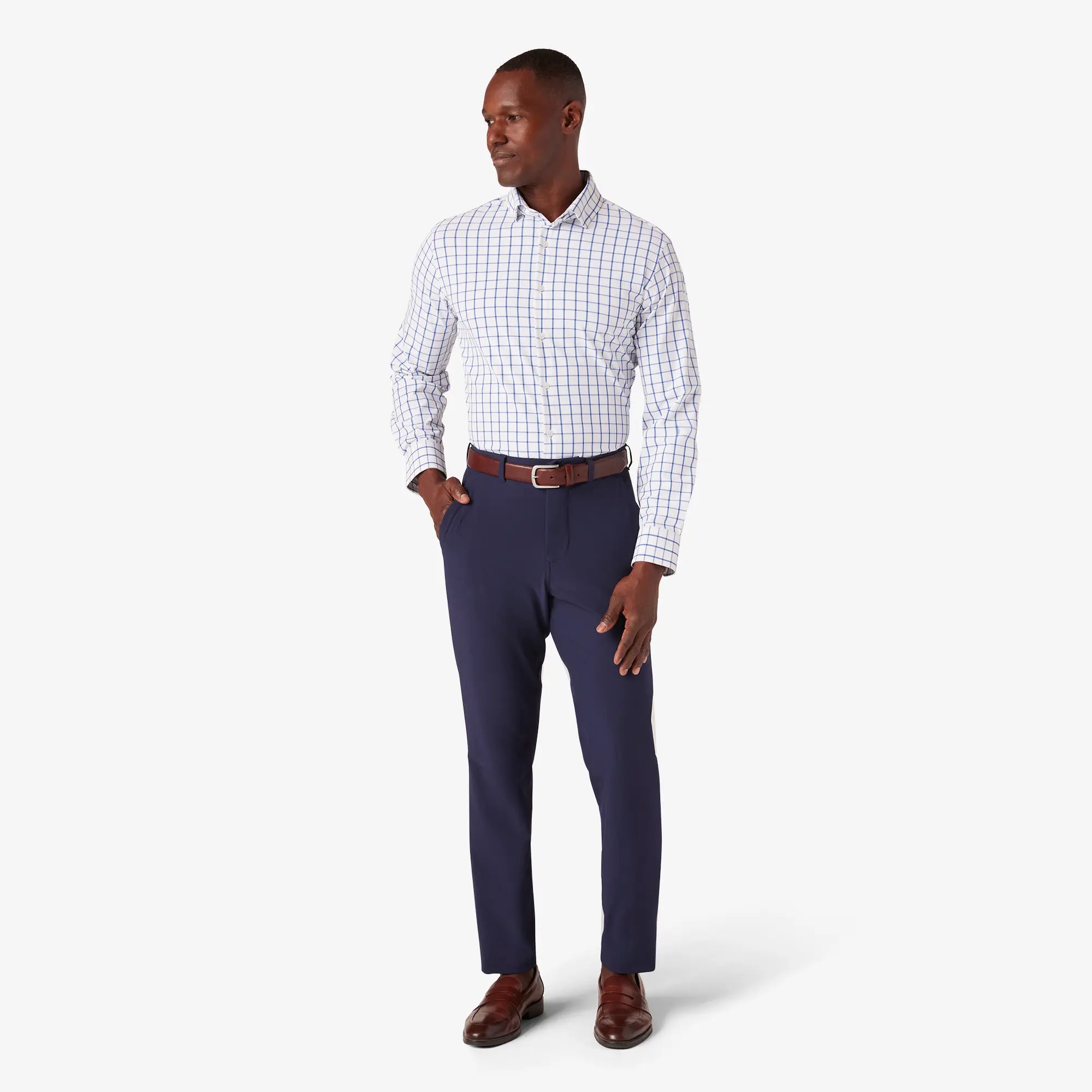 Mizzen+Main Leeward Dress Shirt in White Navy Windowpane.