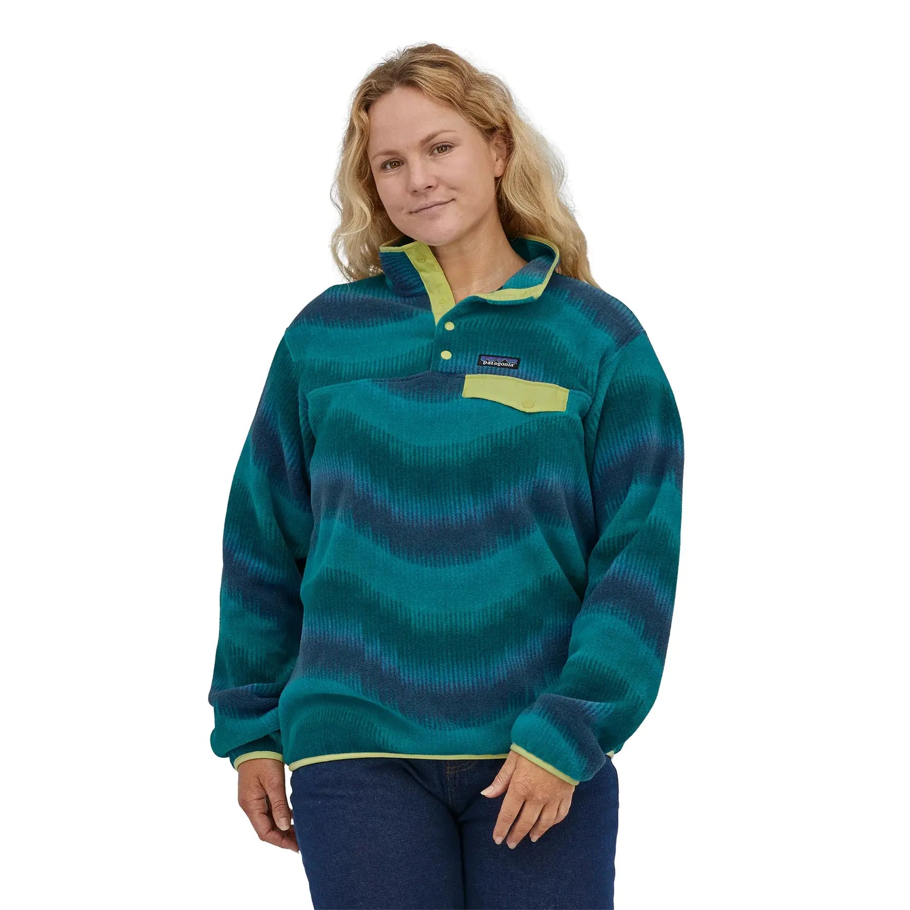 Patagonia Women's Lightweight Synchilla Pullover in Green.