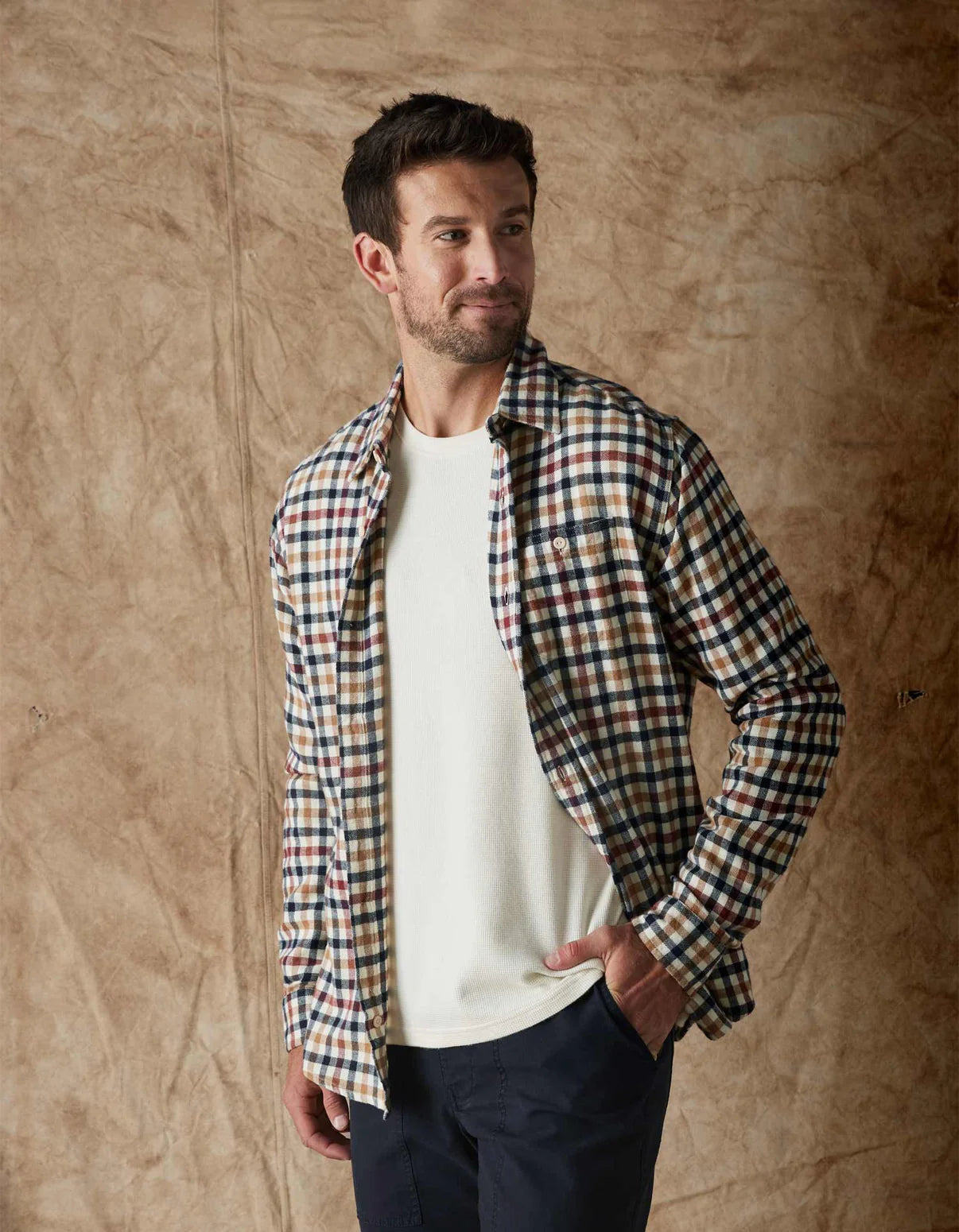 Hudson Double Brushed Flannel in Harvest Plaid from The Normal Brand.