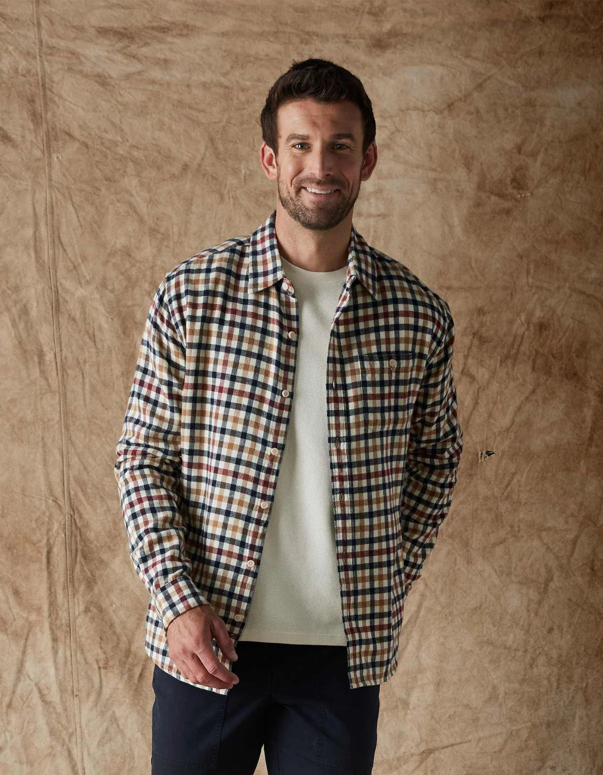 Hudson Double Brushed Flannel in Harvest Plaid from The Normal Brand.