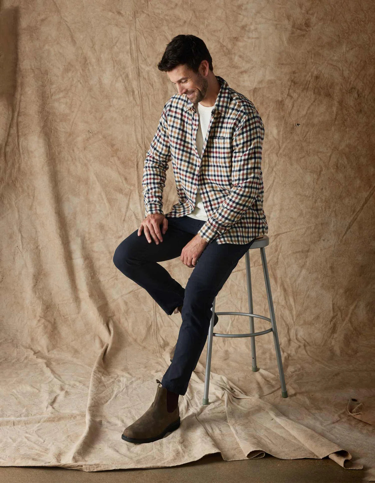 Hudson Double Brushed Flannel in Harvest Plaid from The Normal Brand.