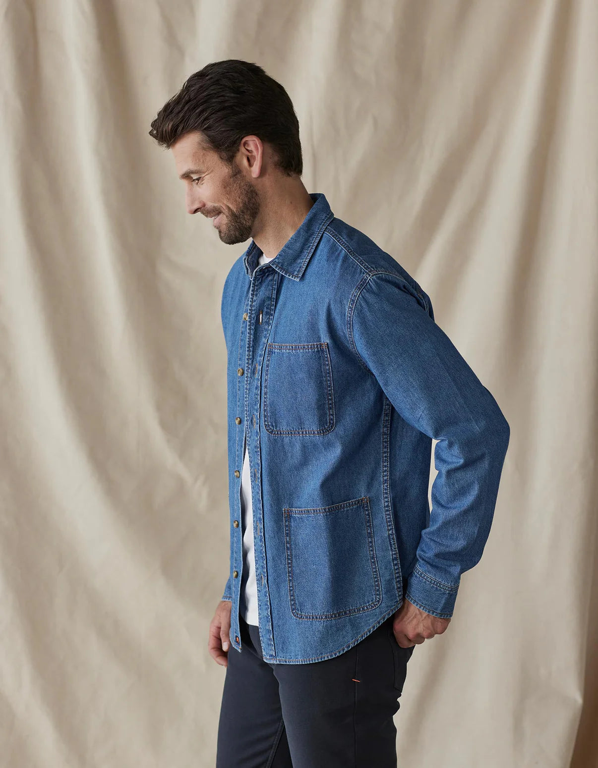 Lightweight Denim Overshirt in Medium Wash from The Normal Brand.