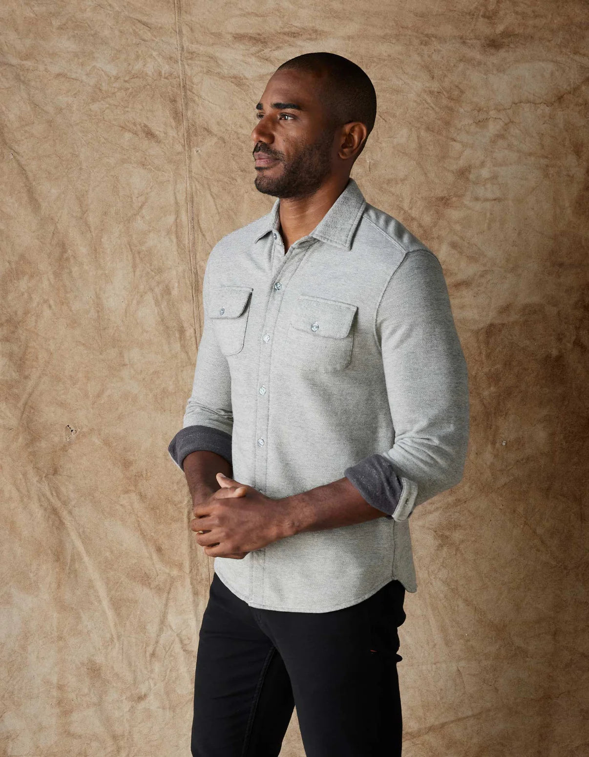 Textured Knit Shirt in Graphite in The Normal Brand.