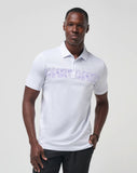 The TravisMathew Bigger Boat golf polo for men, in the color white.