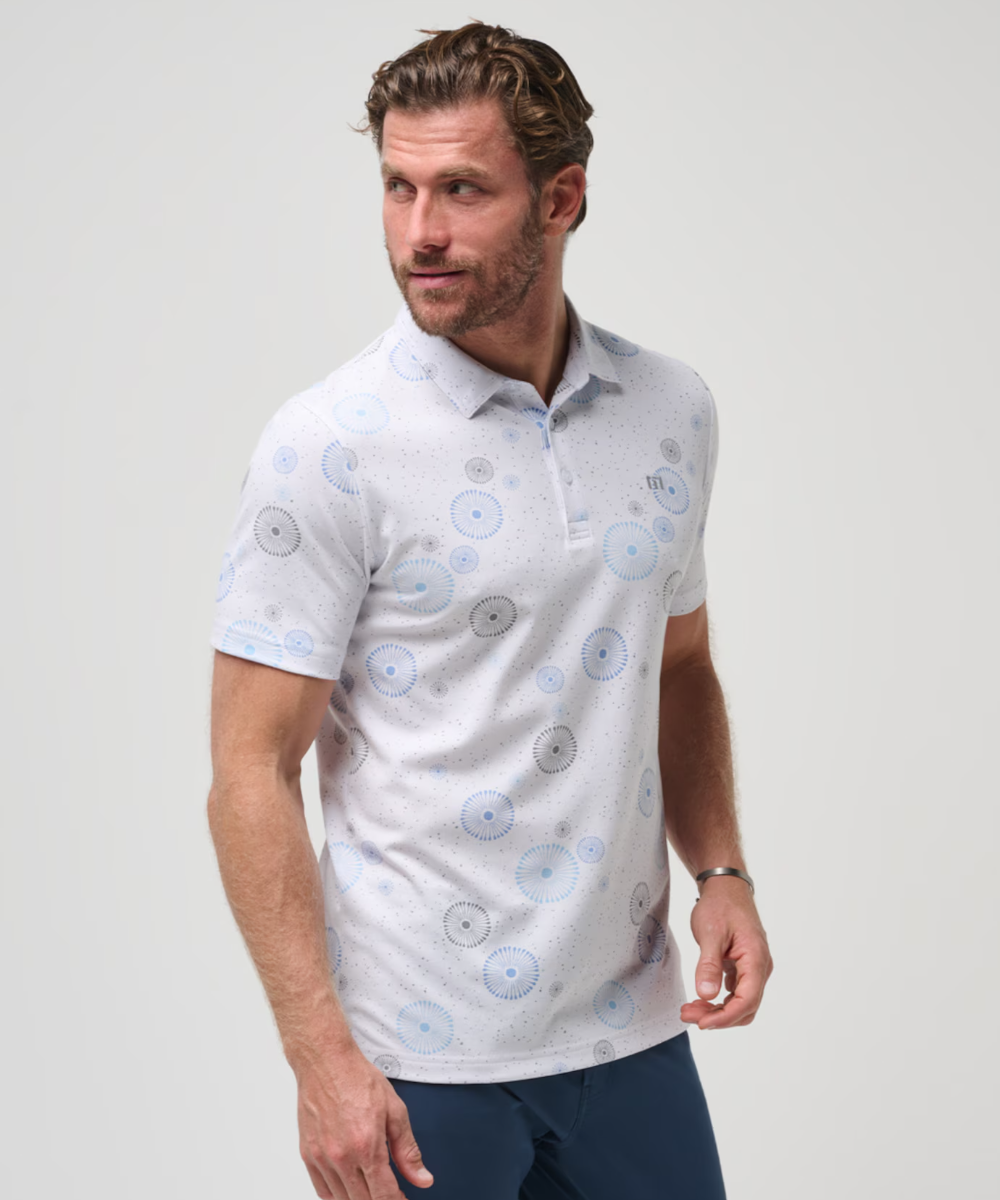 White color men's golf polo from TravisMathew. Titled the, "Caught Inside Polo."