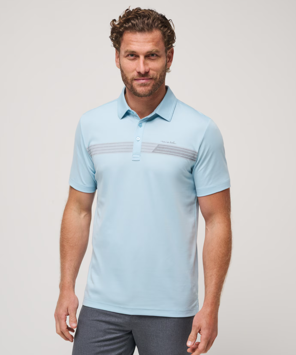 Blue color men's polo shirt from TravisMathew, titled the Kalama Cove Polo.