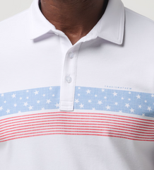 TravisMathew Merica Polo for men, in the color white.