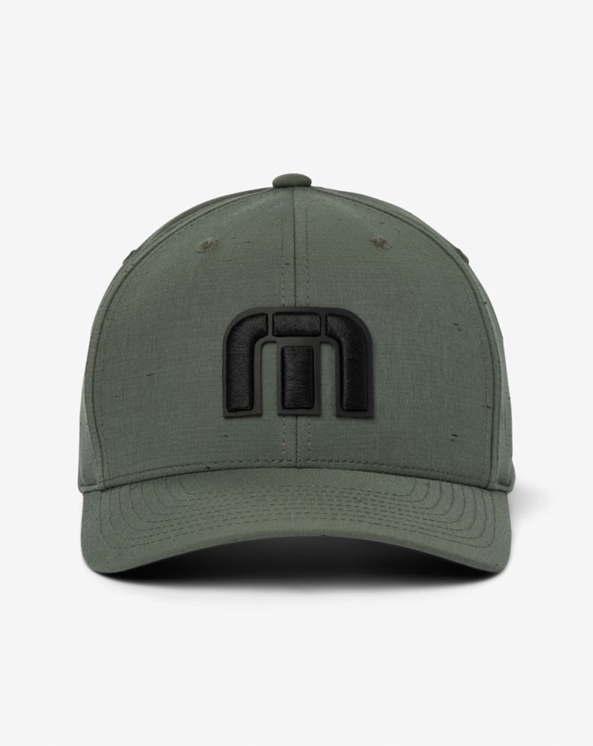 Olive green golf hat with a black TravisMathew hat.