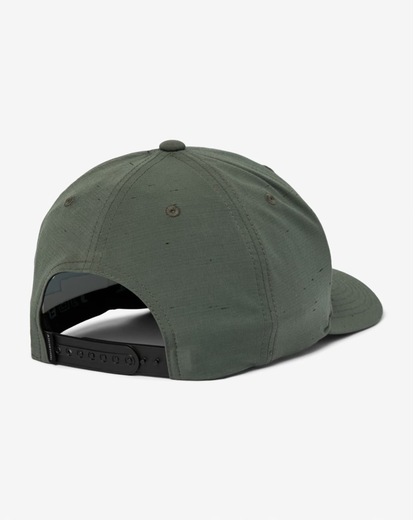 Olive green golf hat with a black TravisMathew hat.