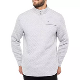 Full view of the TravisMathew Transatlantic Pullover Sweater in the color Heather Grey. 