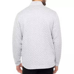 Full view of the TravisMathew Transatlantic Pullover Sweater in the color Heather Grey. 