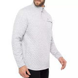 Full view of the TravisMathew Transatlantic Pullover Sweater in the color Heather Grey. 