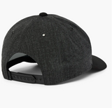 An all black golf hat from TravisMathew. Showing an all black bill, and black TravisMathew logo.