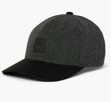 An all black golf hat from TravisMathew. Showing an all black bill, and black TravisMathew logo.