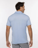 TravisMathew Men's Green Canopy Polo in the color Heather Bel Air Blue.