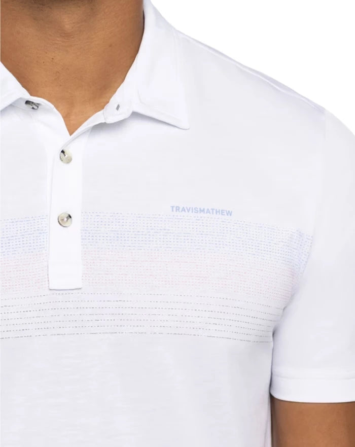 TravisMathew Men's Gulf Side Polo in the color white.