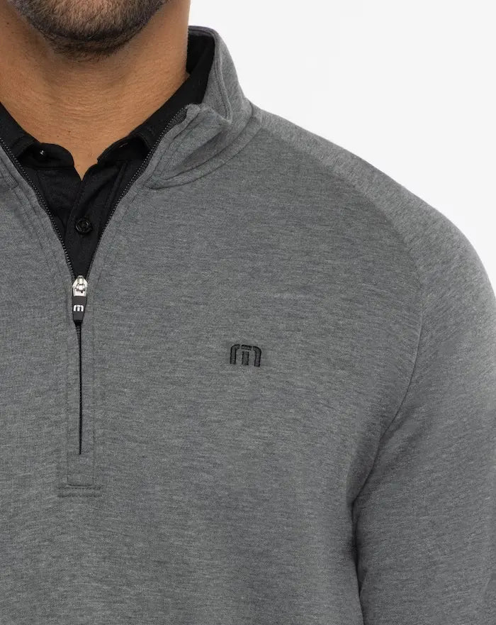 TravisMathew Men's Upgraded Quarter Zip in the color dark grey.