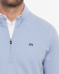 TravisMathew Men's Upgraded Quarter Zip in the color light blue.
