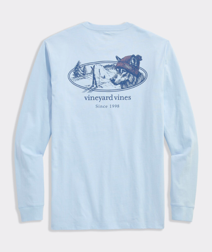 Husky Ski Dog Long Sleeve Pocket Tee