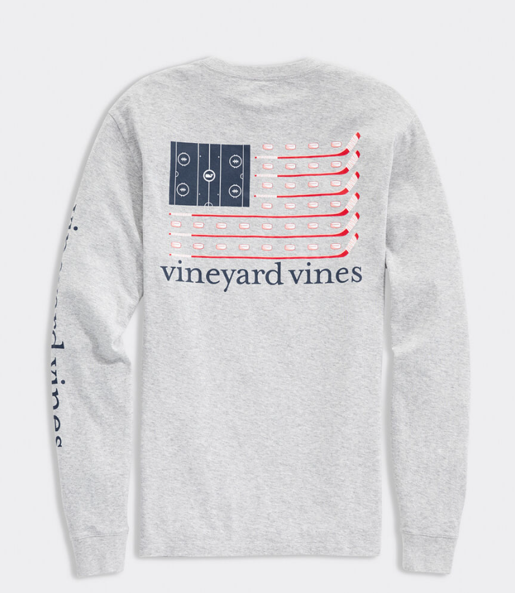 Long Sleeve Hockey Flag Pocket Tee