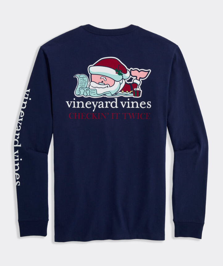 Santa Whale List Long Sleeve Pocket Tee