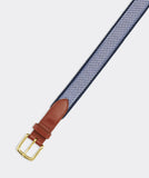 Men's leather belt from Vineyard Vines with micro whale canvas.