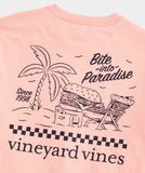 A men's Vineyard Vines T-Shirt that reads, Bite into Paradise.