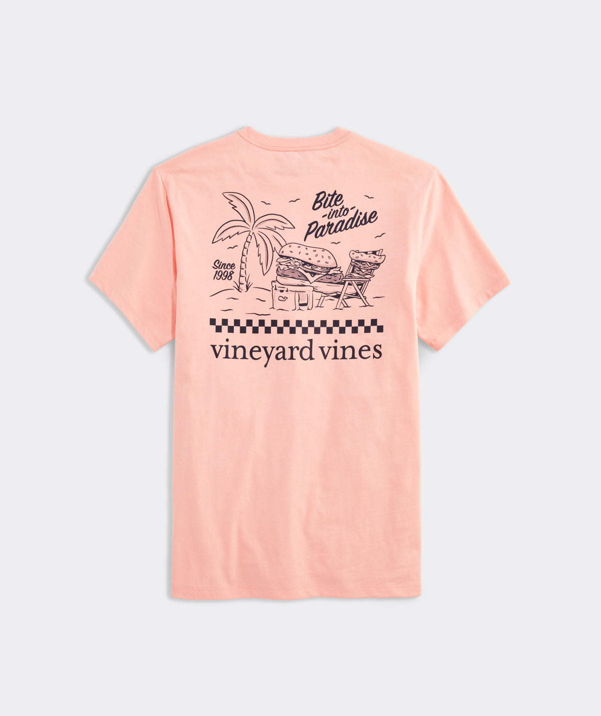 A men's Vineyard Vines T-Shirt that reads, Bite into Paradise.