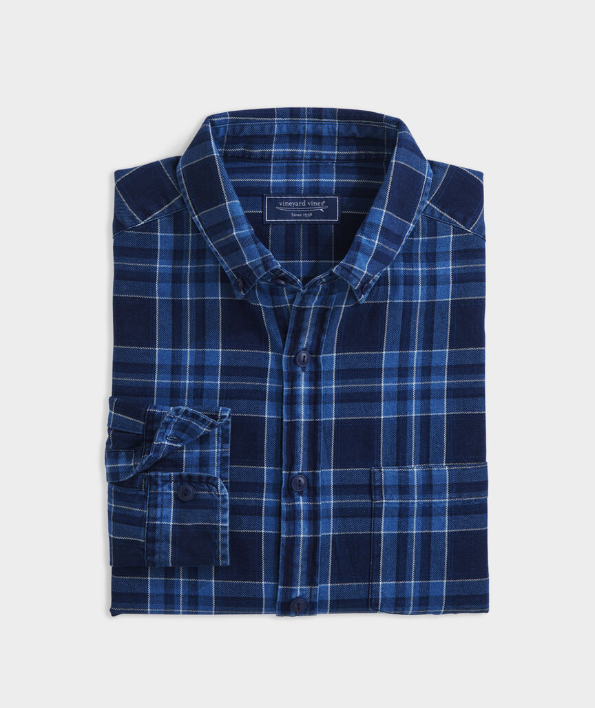 Vineyard Vines Indigo Plaid Twill Shirt.