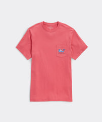 a red vineyard vines t - shirt with a blue whale on it.