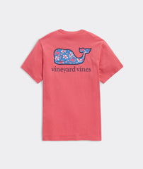 a red vineyard vines t - shirt with a blue whale on it.